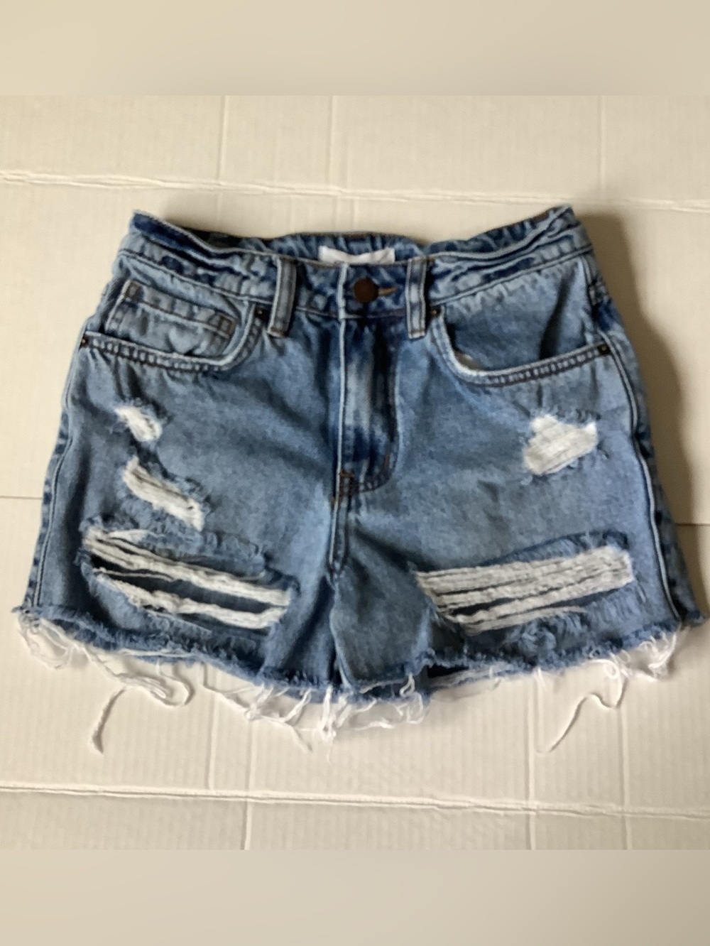 O'Neill Angus Distressed Denim Cutoff Shorts Size 25 Blue Mid High Rise